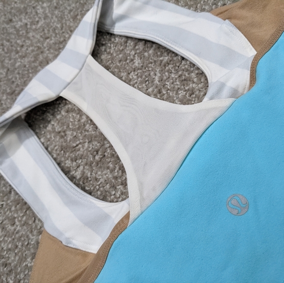 Lululemon Scoop Neck Top racerback tank blue with grey stripe size 10 - Picture 8 of 14